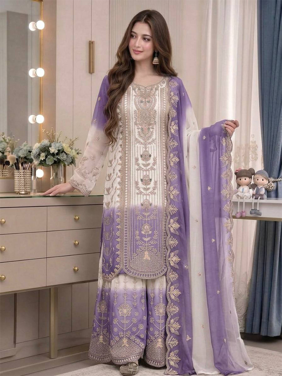 Multi Star Georgette Embroidery Zari Sequins Wedding Party Festival Casual Ready Palazzo Pant Salwar Kameez