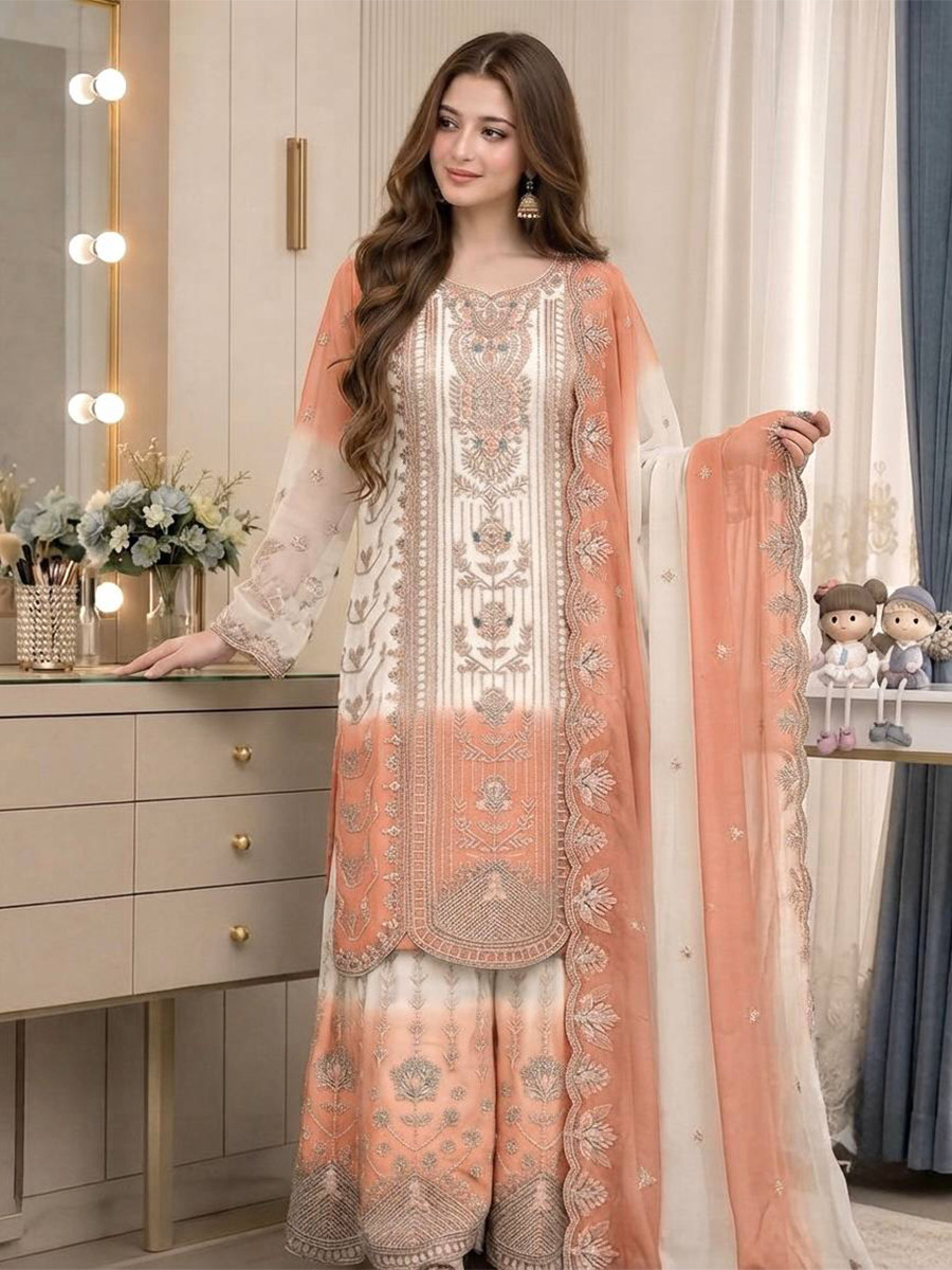 Multi Star Georgette Embroidery Zari Sequins Wedding Party Festival Casual Ready Palazzo Pant Salwar Kameez