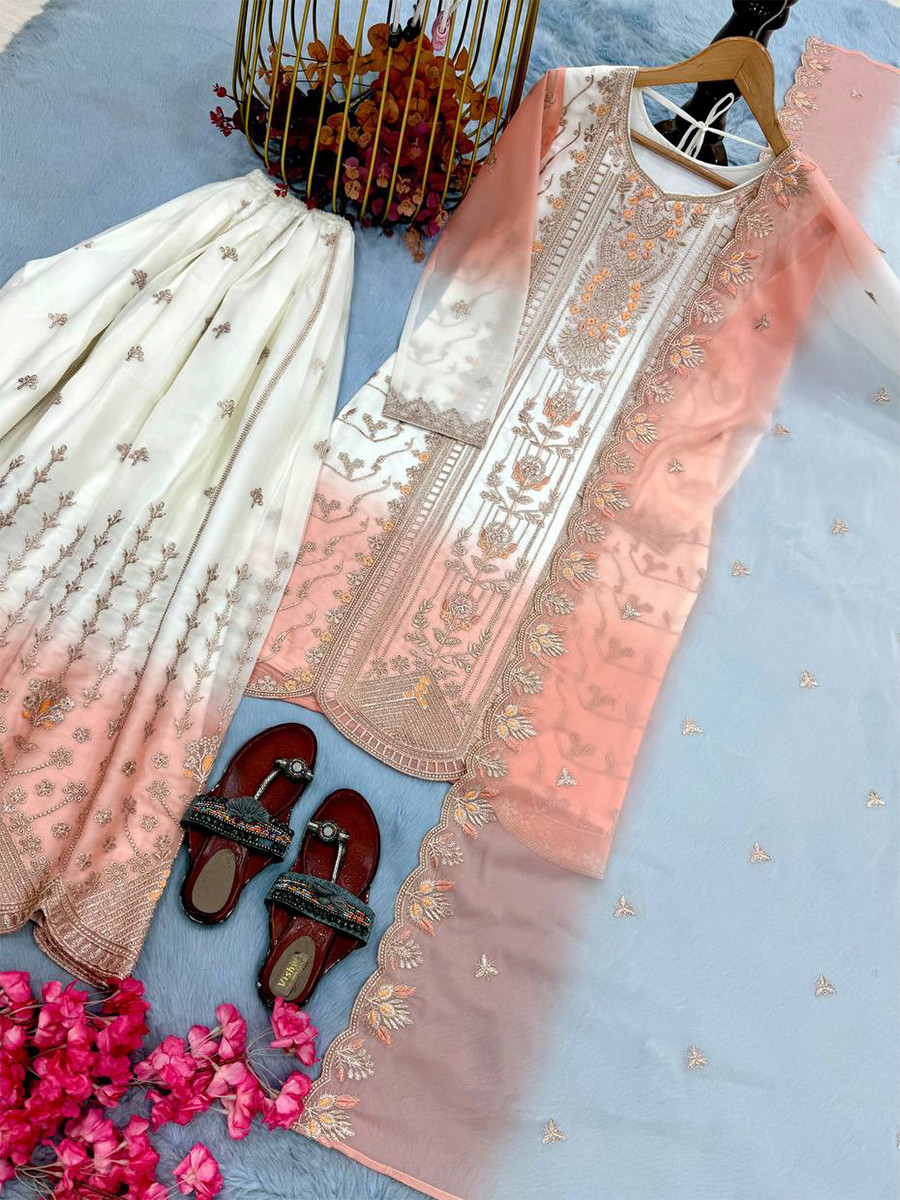 Multi Star Georgette Embroidery Zari Sequins Wedding Party Festival Casual Ready Palazzo Pant Salwar Kameez