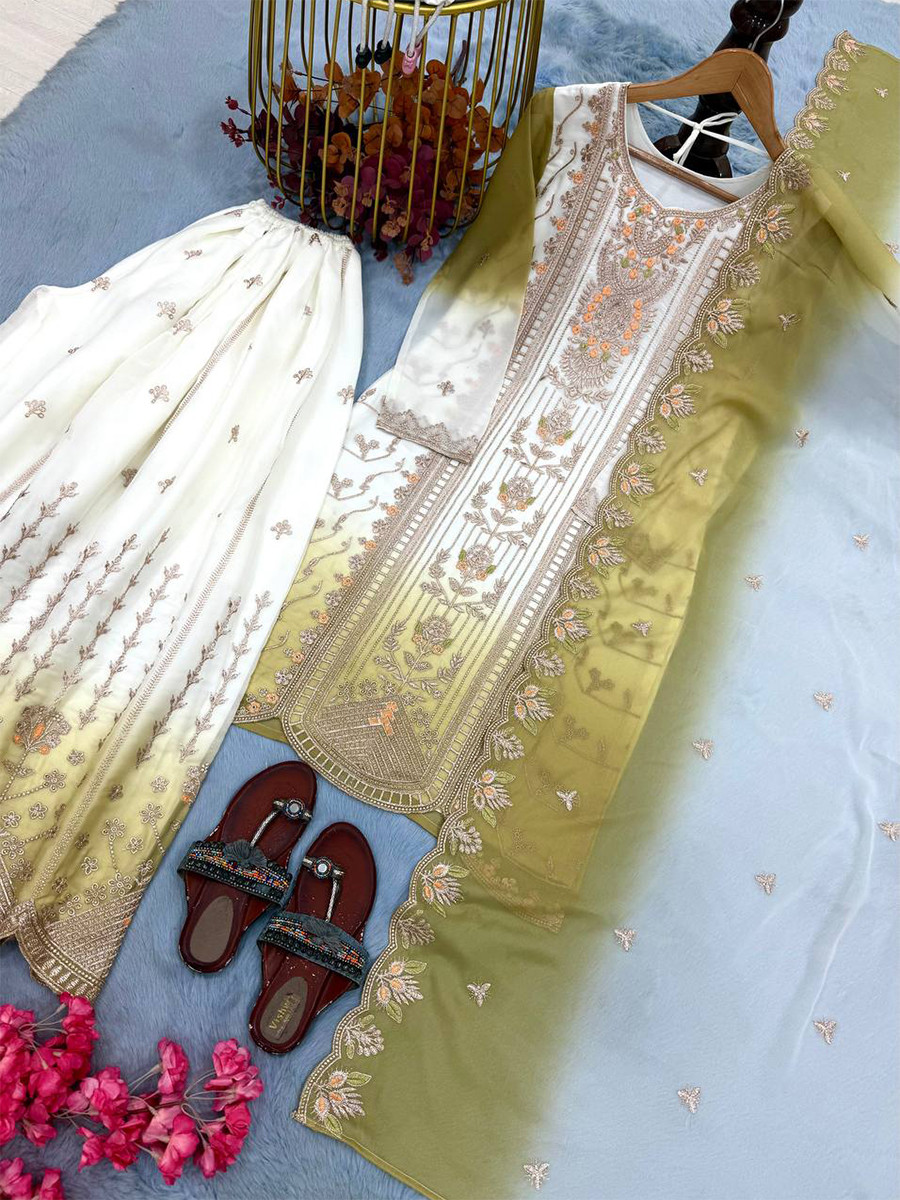 Multi Star Georgette Embroidery Zari Sequins Wedding Party Festival Casual Ready Palazzo Pant Salwar Kameez