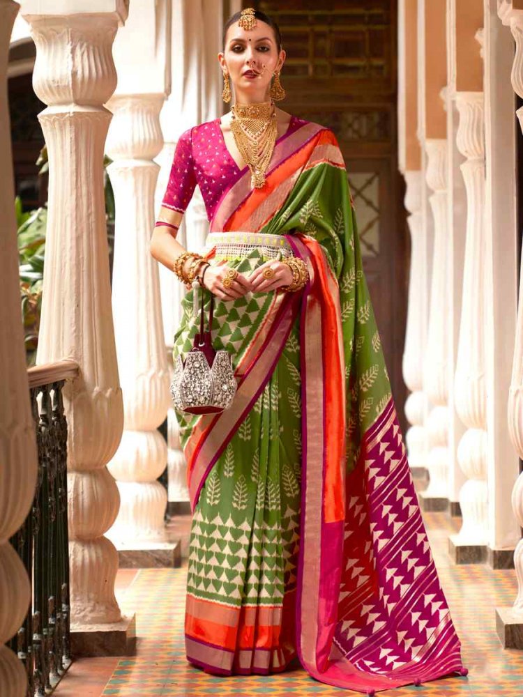 Multi Superior P V Silk Handwoven Wedding Festival Heavy Border Saree