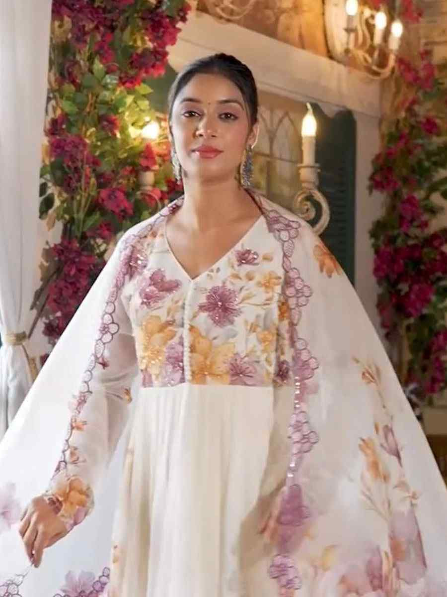 Multi Tabby Organza Printed Embroidery Party Wedding Festival Casual Ready Anarkali Salwar Kameez