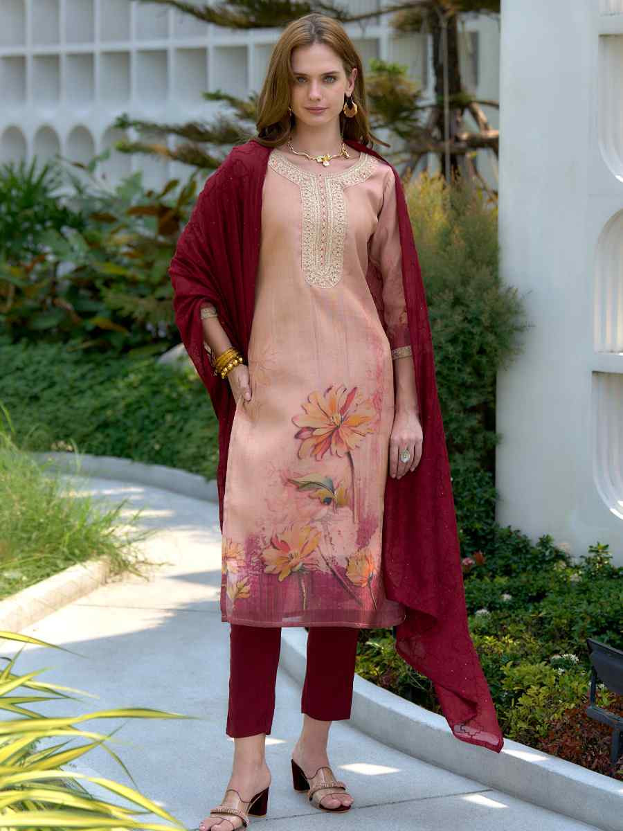 Multi Tissue Embroidered Party Wedding Ready Pant Salwar Kameez
