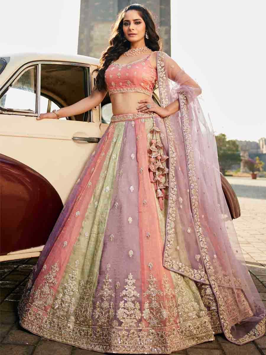 Multi Tissue Embroidery Reception Party Wear Heavy Border Lehenga Choli