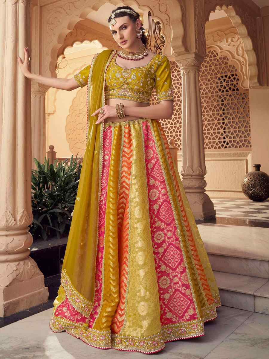 Multi Tissue Organza Silk Embroidered Festival Wedding Party Reception Heavy Border Lehenga Choli