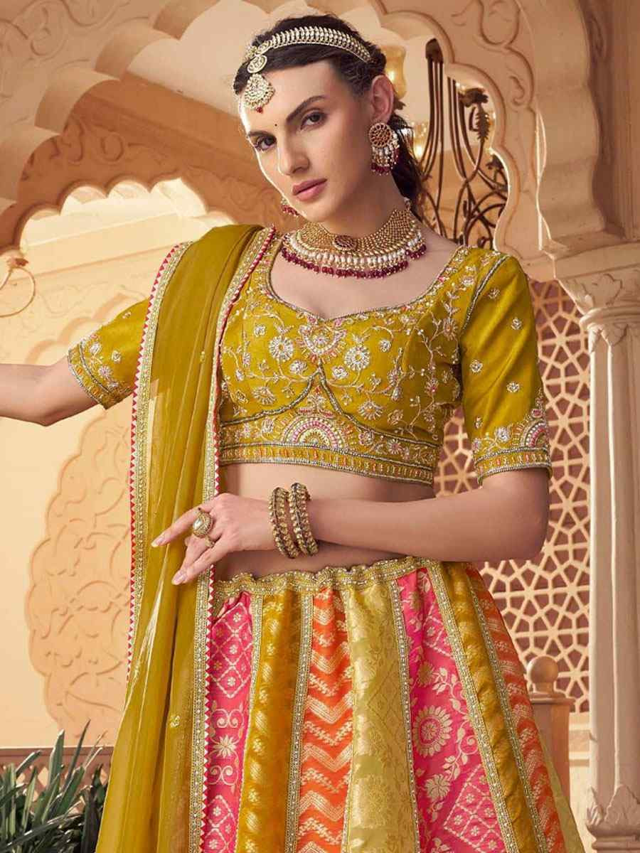 Multi Tissue Organza Silk Embroidered Festival Wedding Party Reception Heavy Border Lehenga Choli