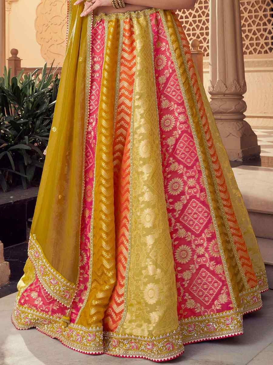 Multi Tissue Organza Silk Embroidered Festival Wedding Party Reception Heavy Border Lehenga Choli