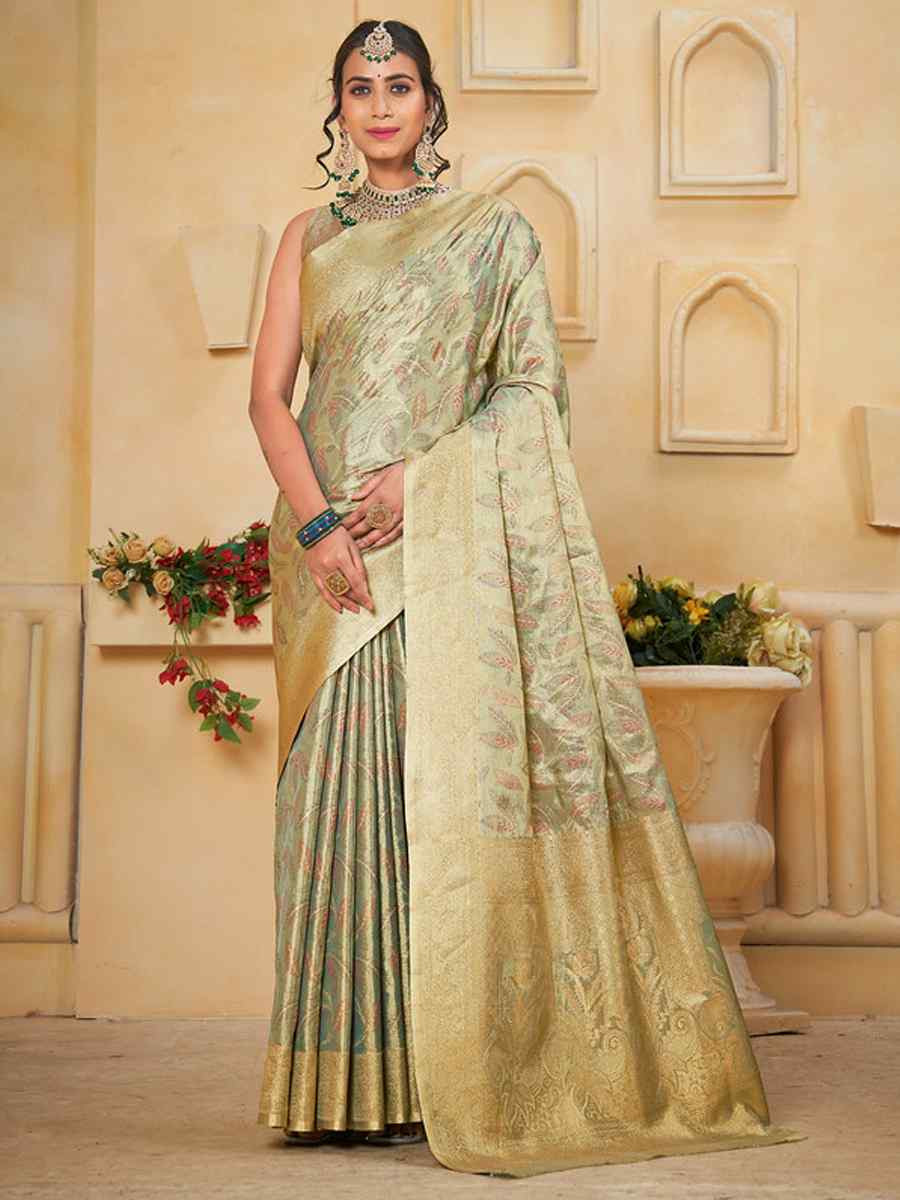 Multi Tissue Silk Handwoven Festival Wedding Fancy Heavy Border Saree