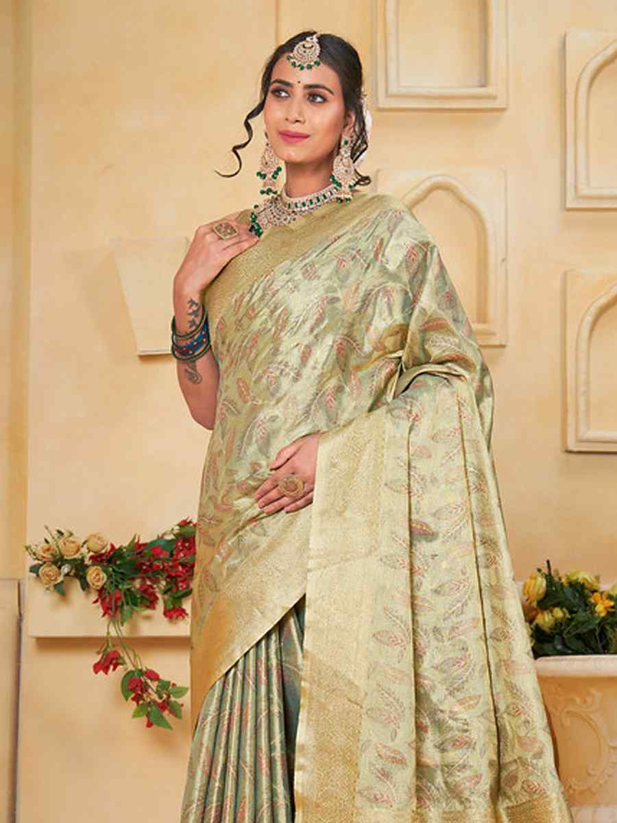 Multi Tissue Silk Handwoven Festival Wedding Fancy Heavy Border Saree