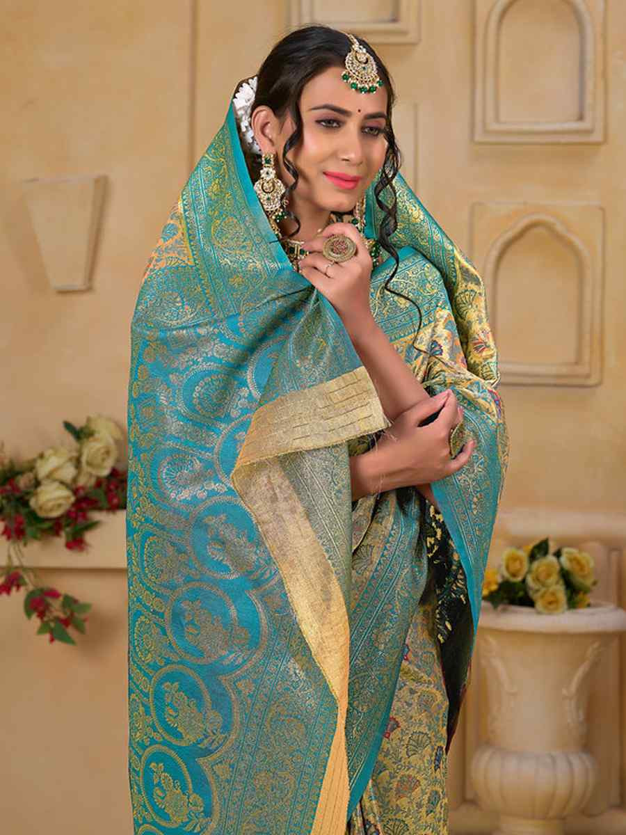 Multi Tissue Silk Handwoven Festival Wedding Fancy Heavy Border Saree