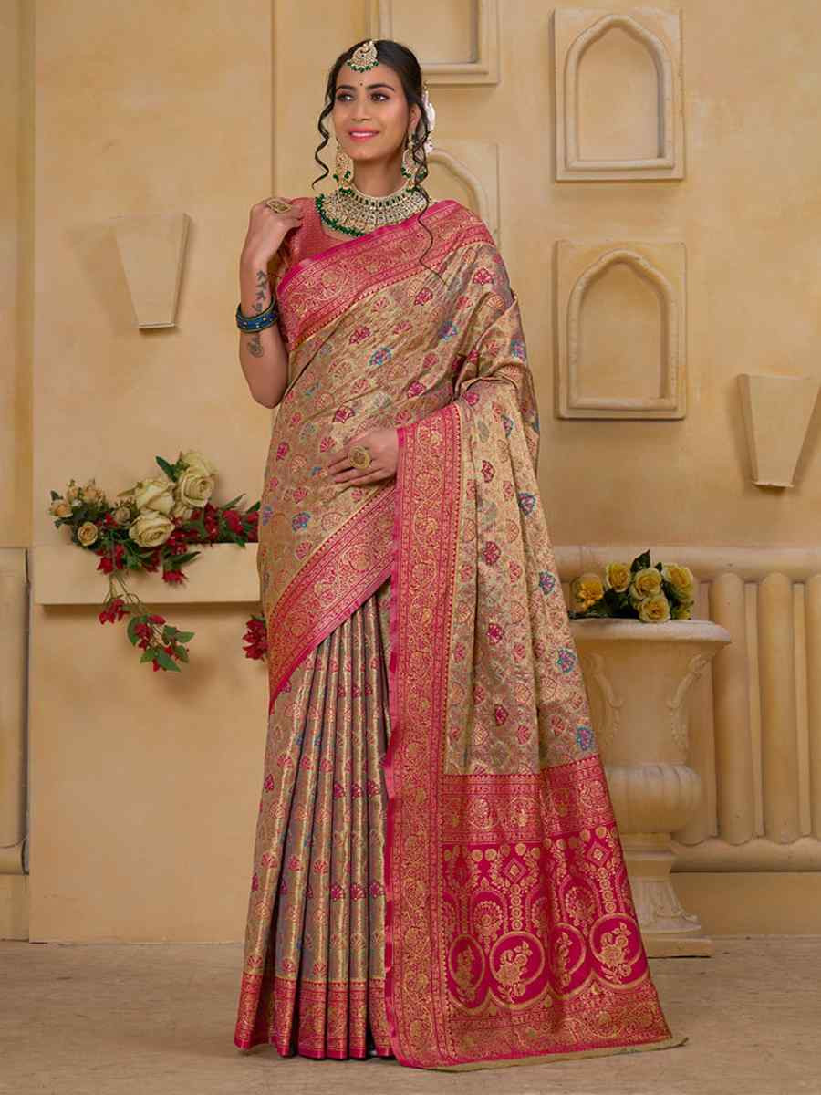 Multi Tissue Silk Handwoven Festival Wedding Fancy Heavy Border Saree