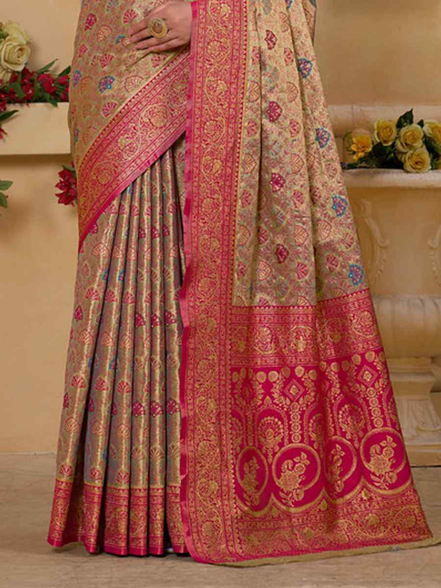 Multi Tissue Silk Handwoven Festival Wedding Fancy Heavy Border Saree