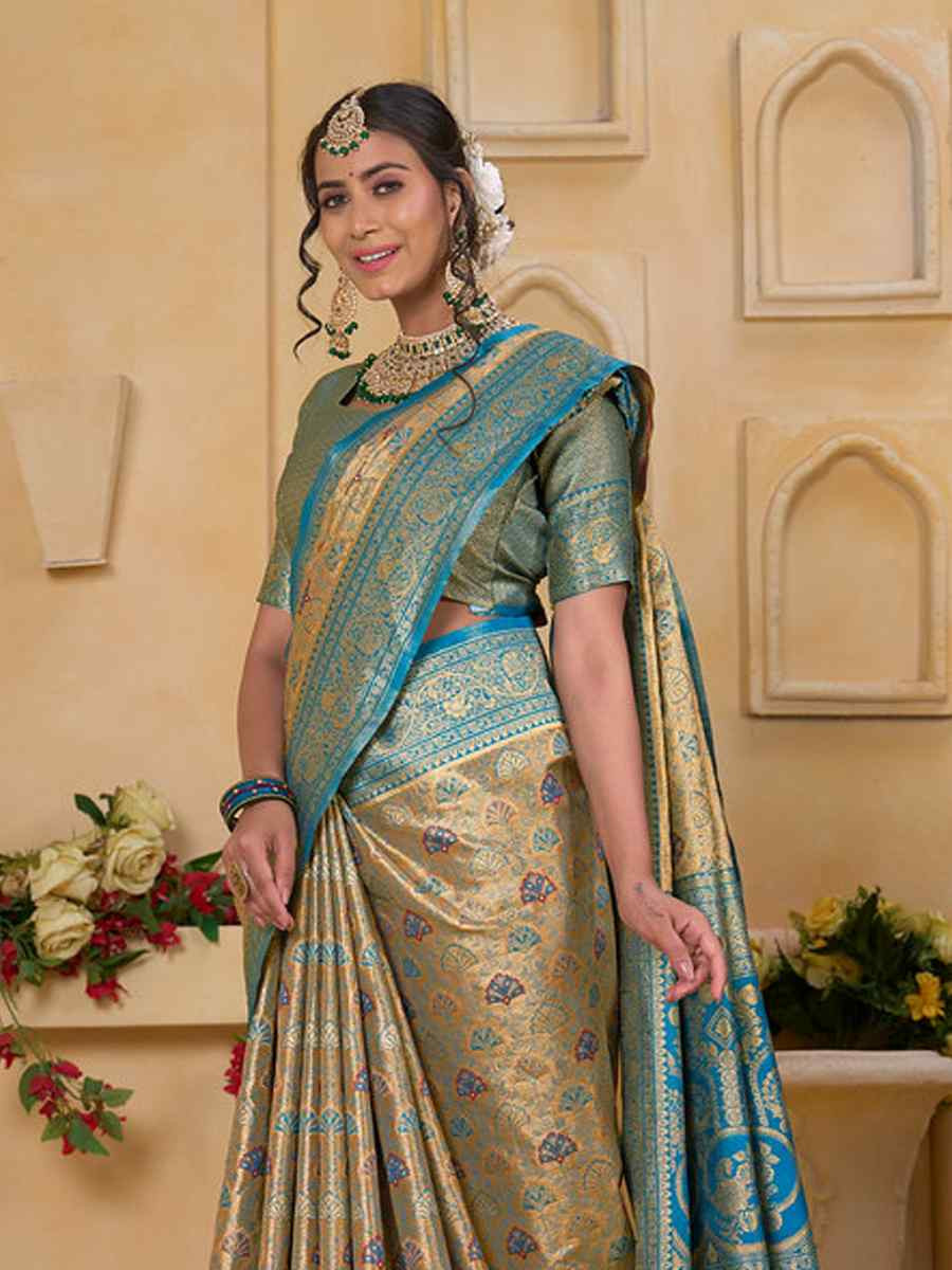 Multi Tissue Silk Handwoven Festival Wedding Fancy Heavy Border Saree
