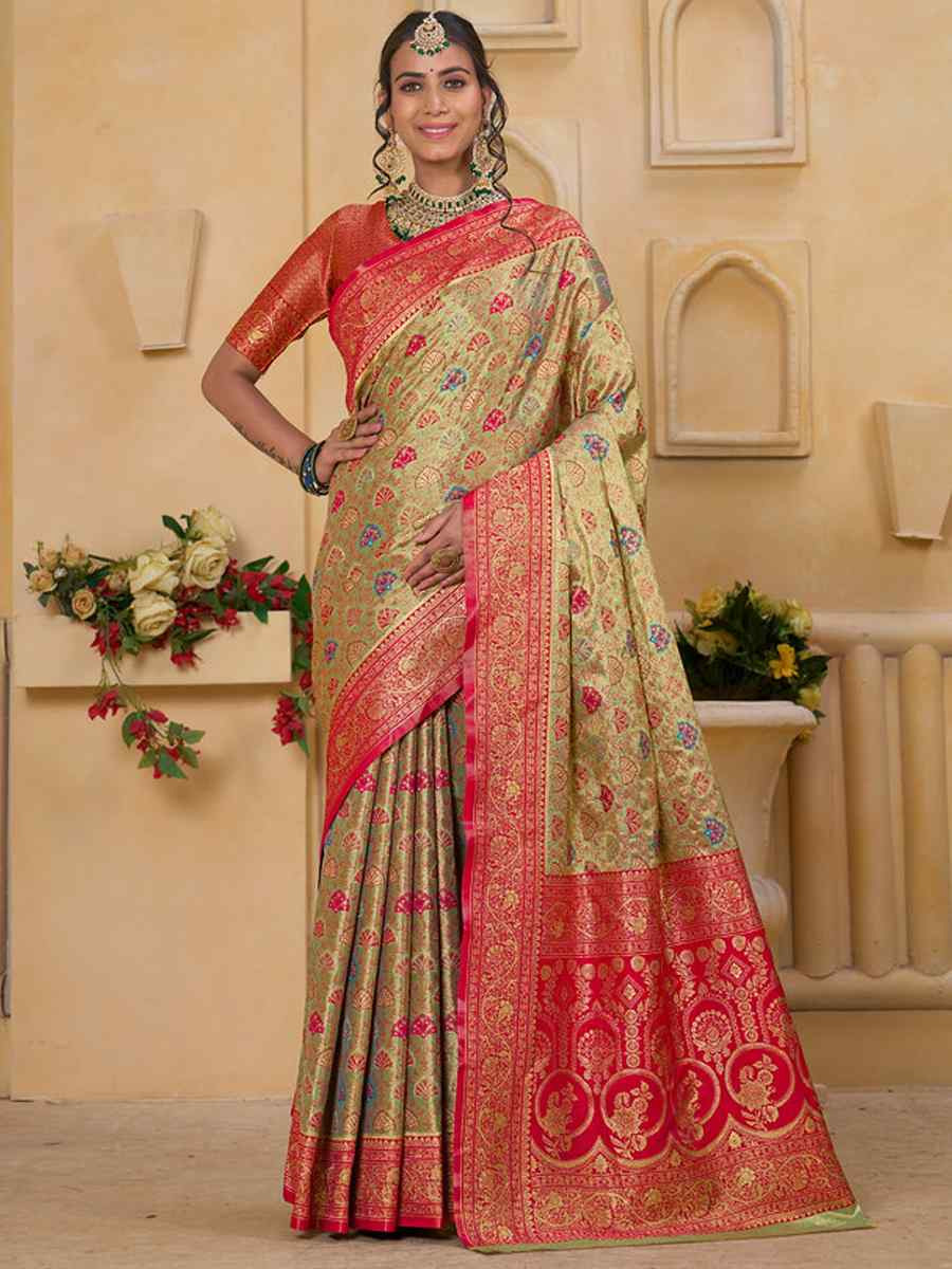Multi Tissue Silk Handwoven Festival Wedding Fancy Heavy Border Saree