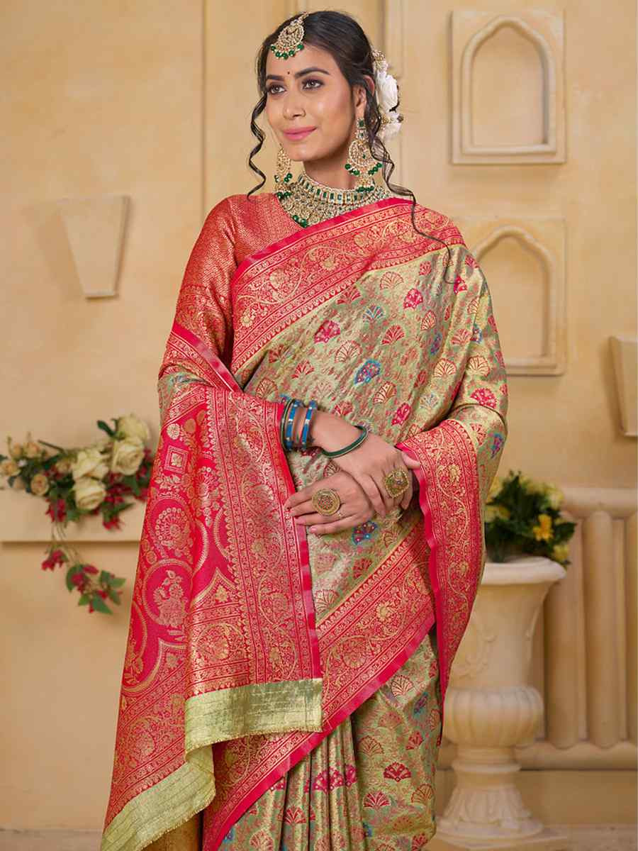 Multi Tissue Silk Handwoven Festival Wedding Fancy Heavy Border Saree