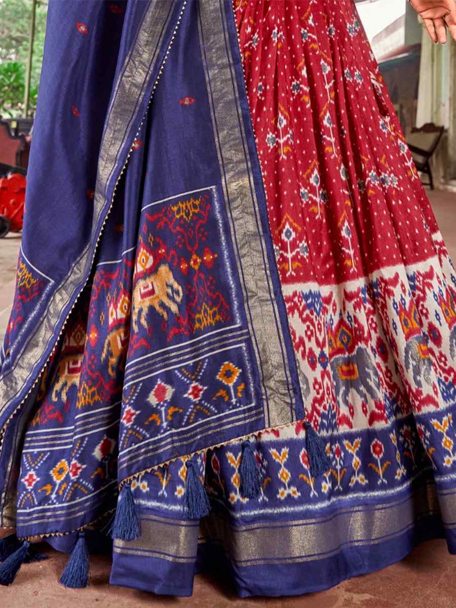 Multi Tussar Silk Embroidered Festival Mehendi Contemporary Lehenga Choli