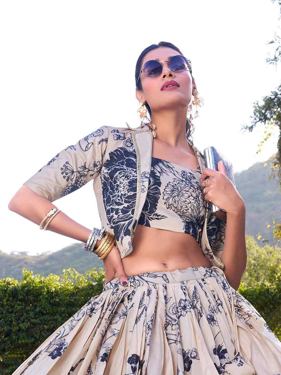 Multi Tussar Silk Embroidered Festival Wedding Jacket Lehenga Choli