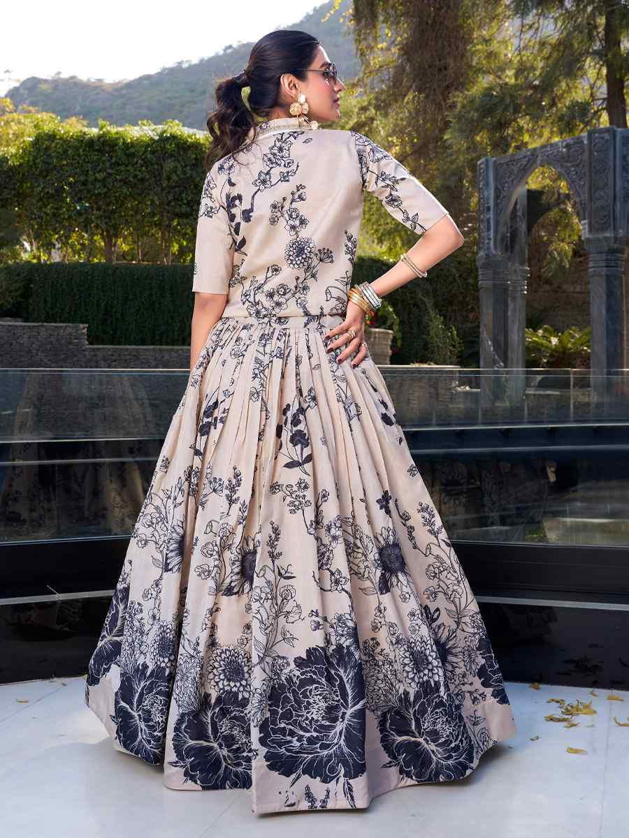 Multi Tussar Silk Embroidered Festival Wedding Jacket Lehenga Choli