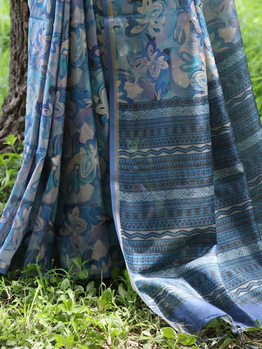 Multi Tussar Silk Handwoven Festival Wedding Heavy Border Saree