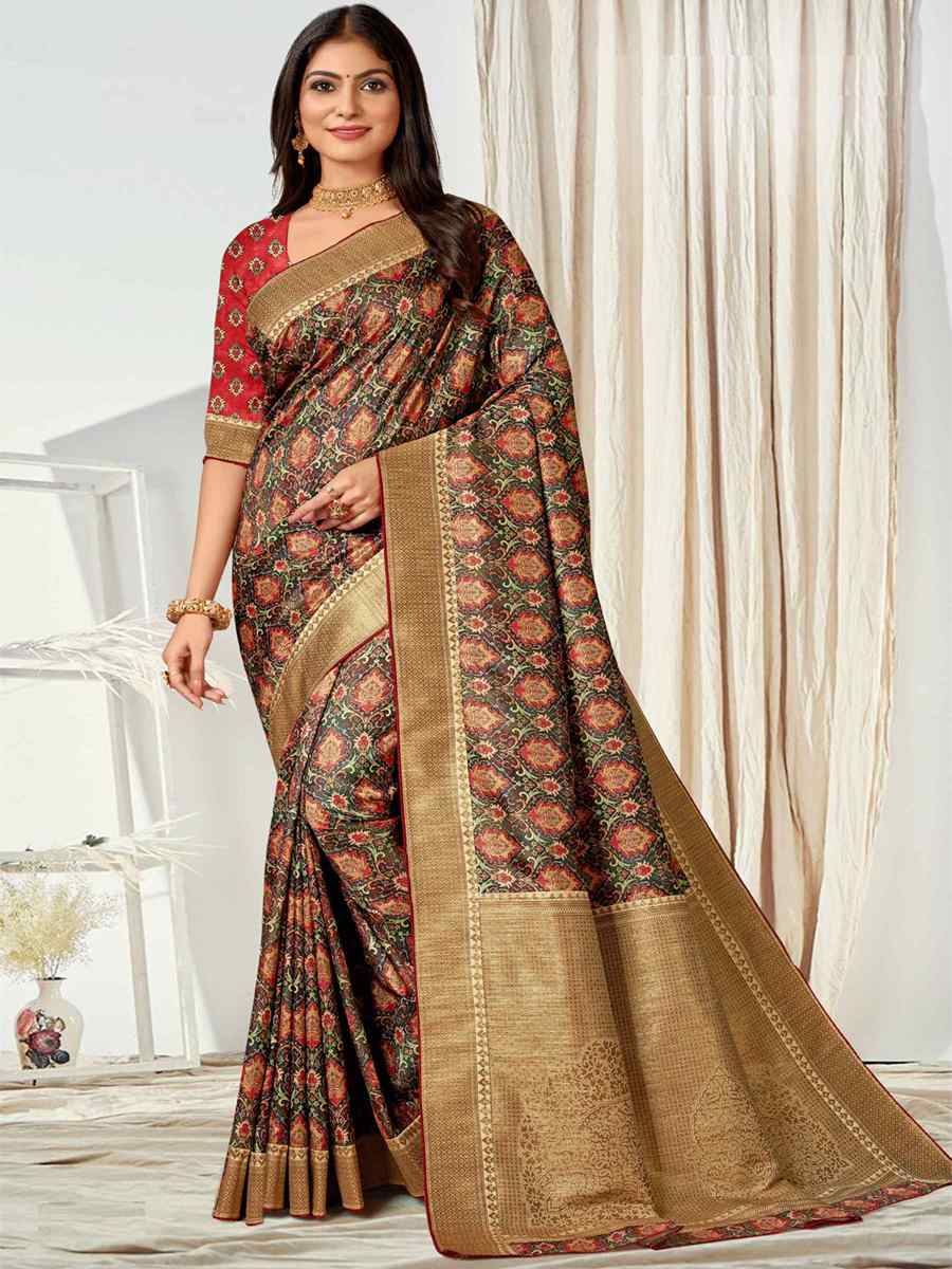 Multi Tussar Silk Printed Casual Festival Contemporary Saree