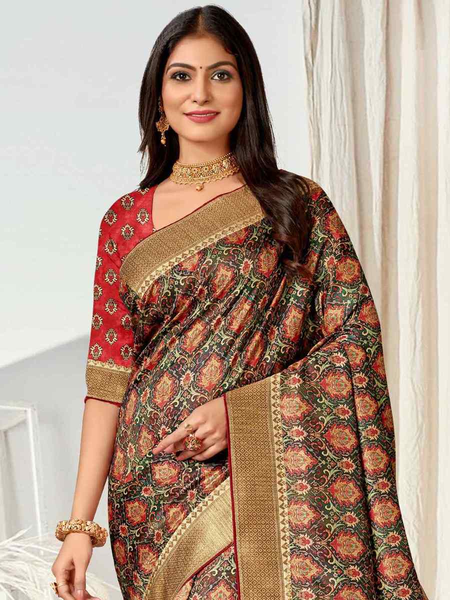 Multi Tussar Silk Printed Casual Festival Contemporary Saree