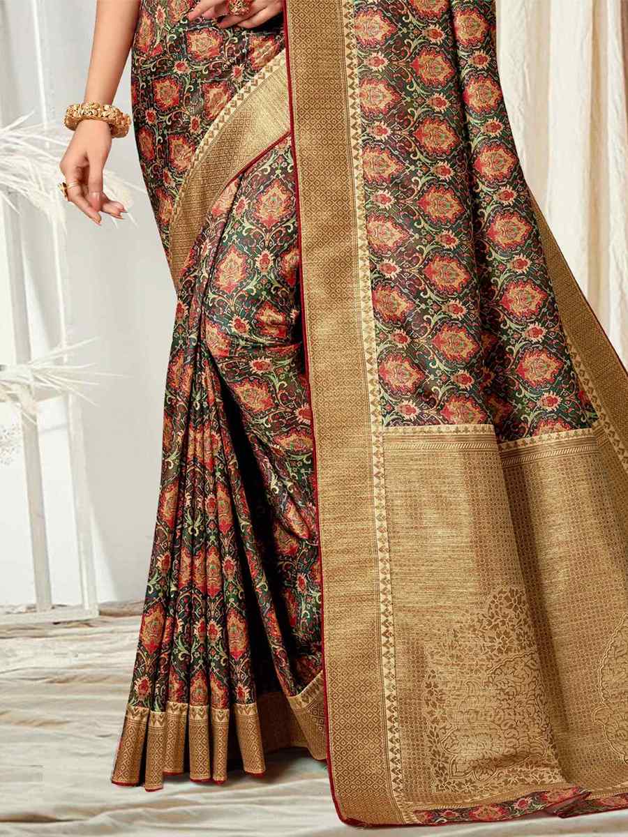 Multi Tussar Silk Printed Casual Festival Contemporary Saree