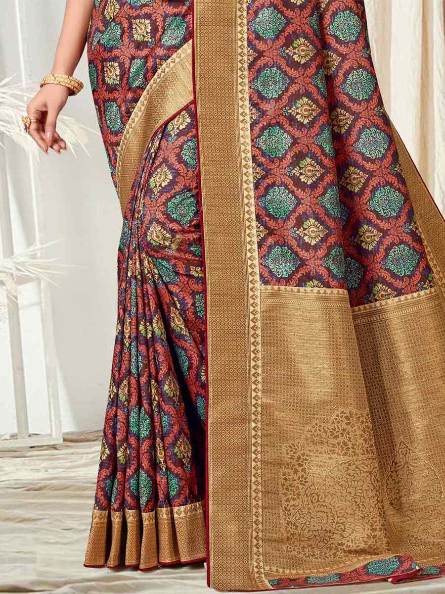 Multi Tussar Silk Printed Casual Festival Contemporary Saree