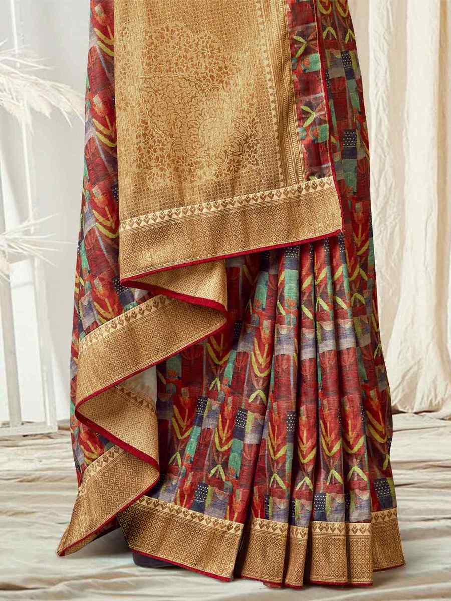 Multi Tussar Silk Printed Casual Festival Contemporary Saree