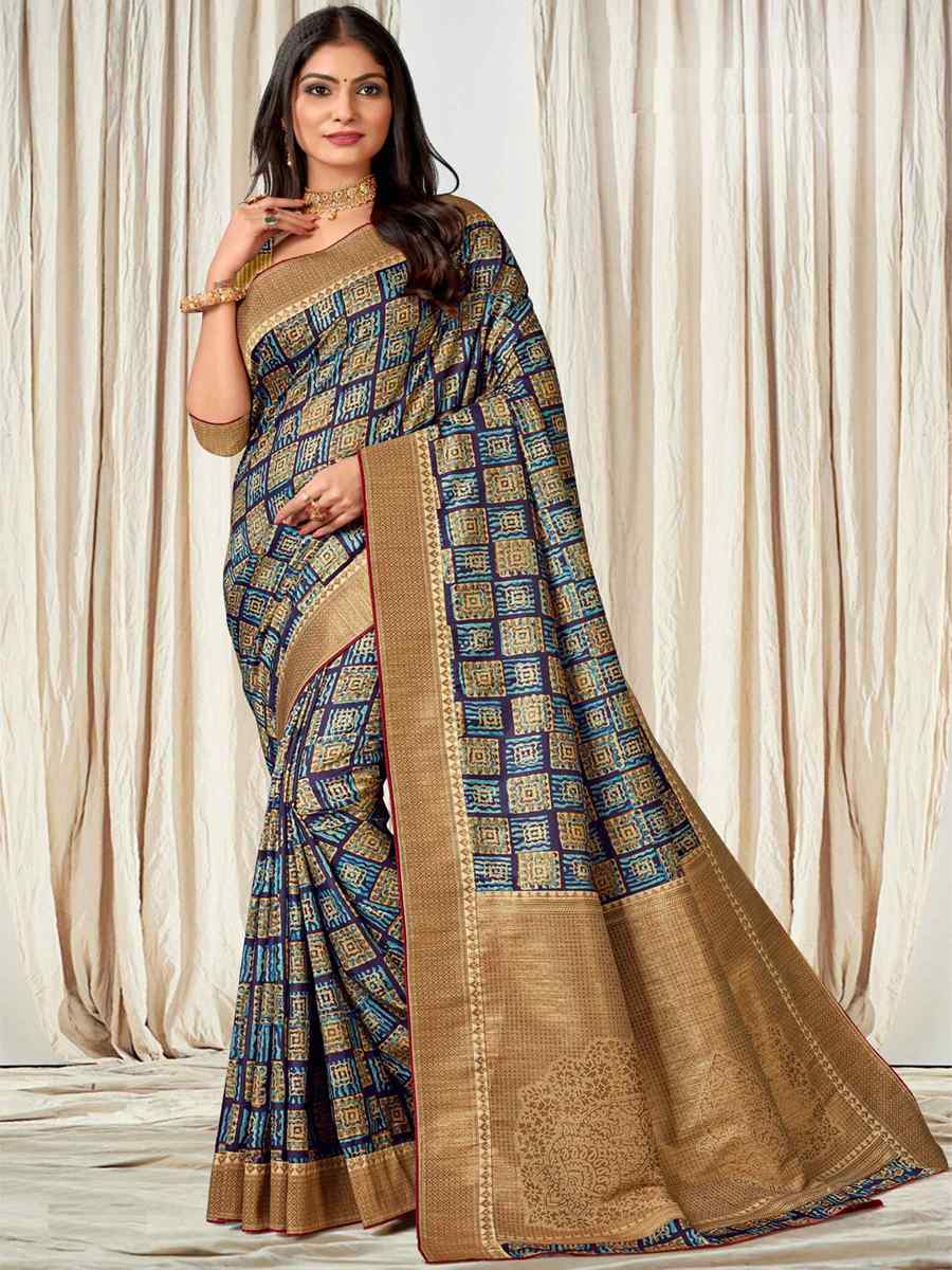 Multi Tussar Silk Printed Casual Festival Contemporary Saree