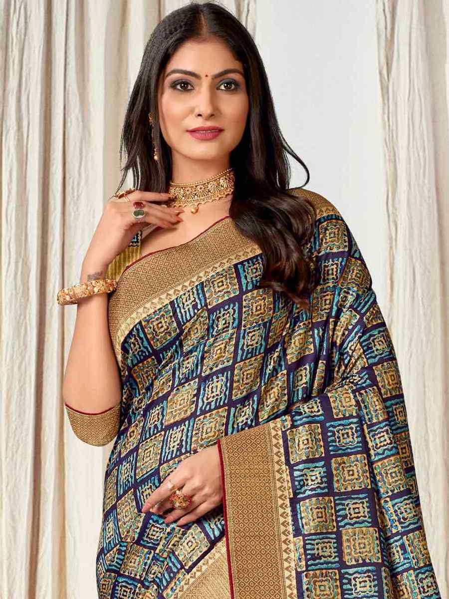 Multi Tussar Silk Printed Casual Festival Contemporary Saree