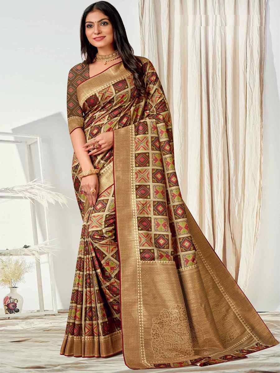 Multi Tussar Silk Printed Casual Festival Contemporary Saree