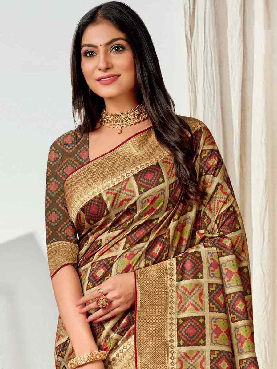 Multi Tussar Silk Printed Casual Festival Contemporary Saree