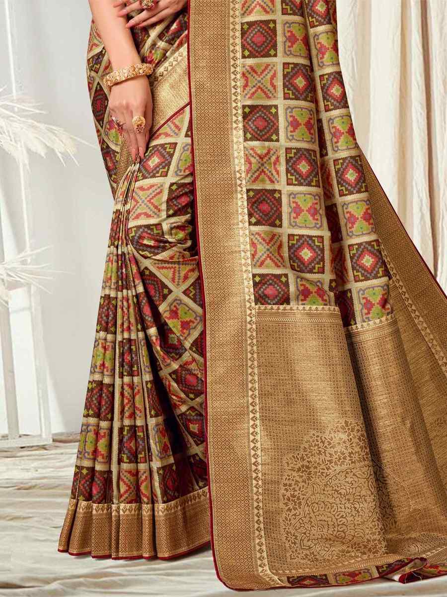 Multi Tussar Silk Printed Casual Festival Contemporary Saree