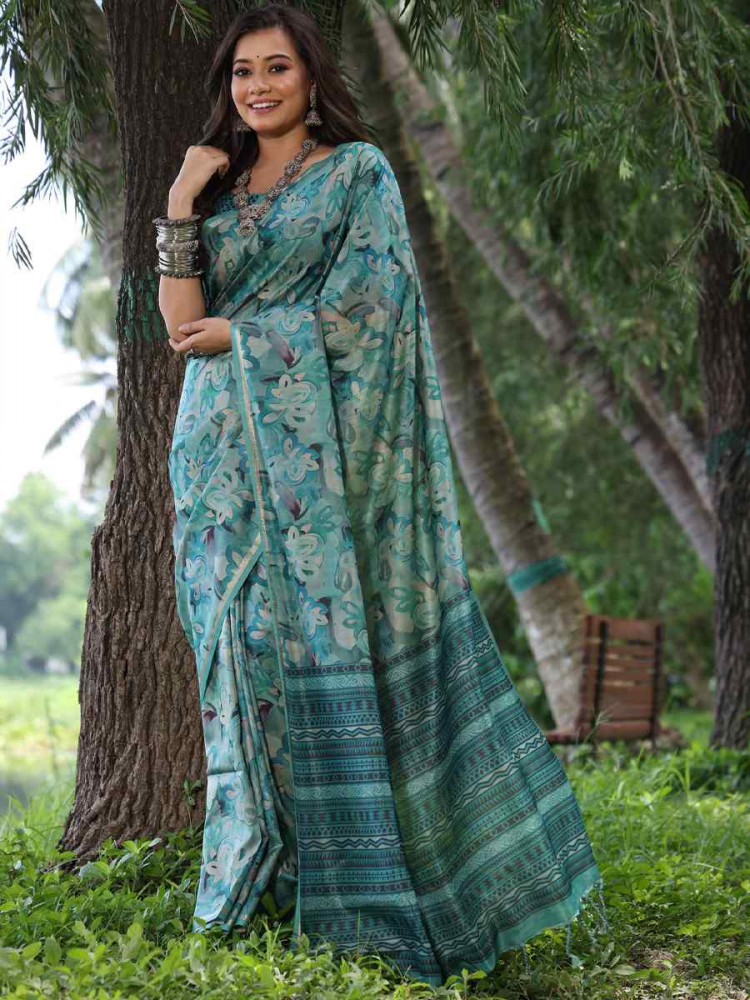 Image of Multi Tussar Silk Printed Casual Reception Festival Wedding Fancy Classic Style Sarees