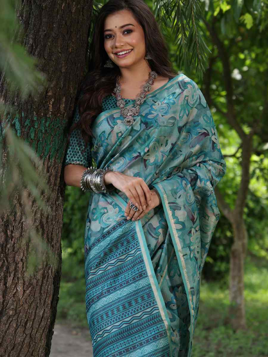 Multi Tussar Silk Printed Casual Reception Festival Wedding Fancy Classic Style Sarees