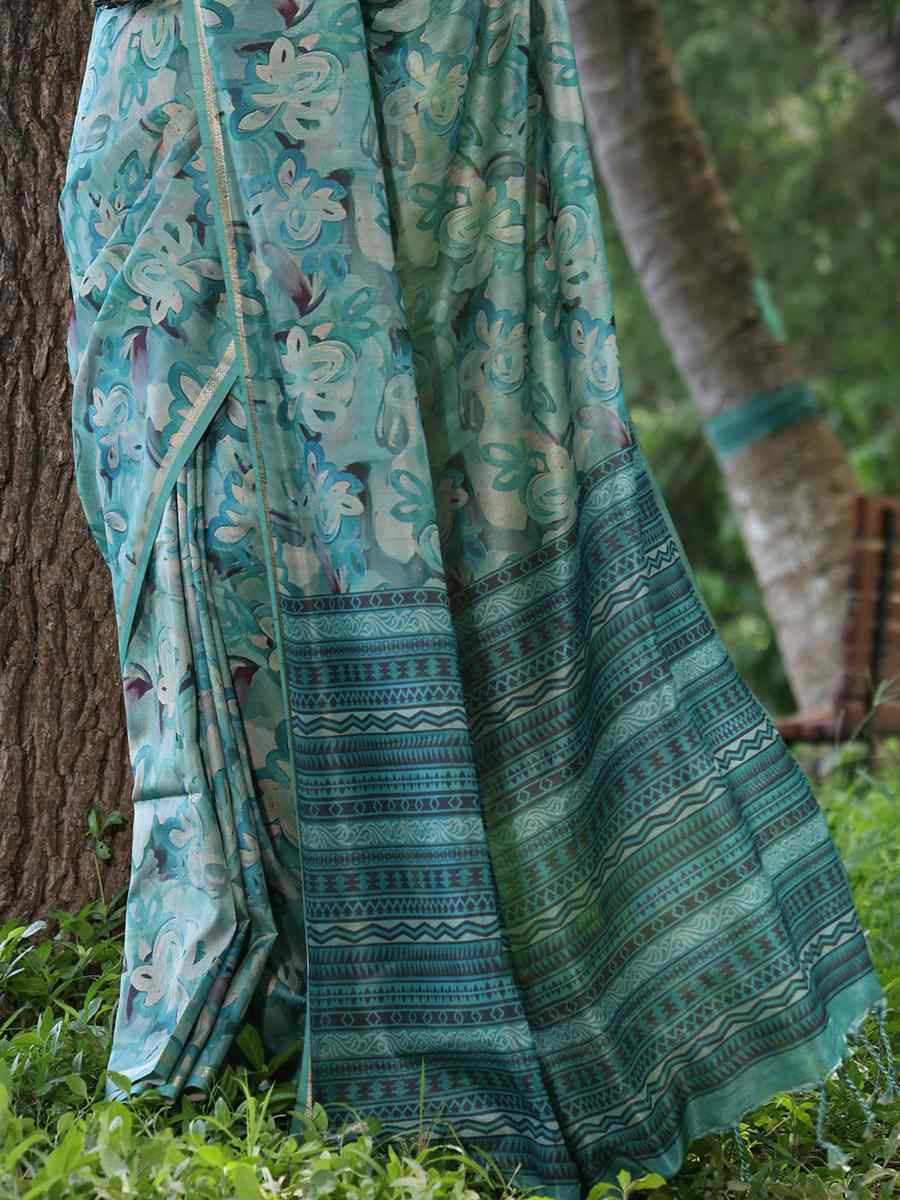 Multi Tussar Silk Printed Casual Reception Festival Wedding Fancy Classic Style Sarees