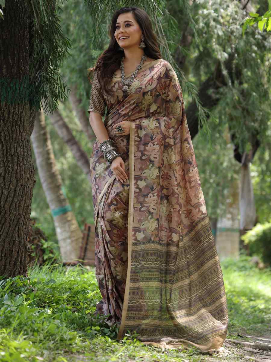 Multi Tussar Silk Printed Casual Reception Festival Wedding Fancy Classic Style Sarees