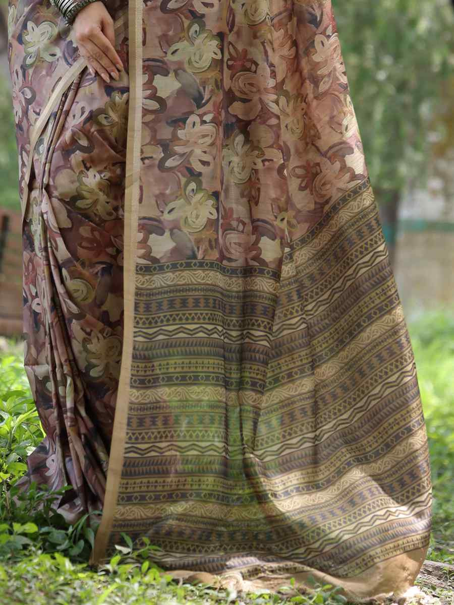 Multi Tussar Silk Printed Casual Reception Festival Wedding Fancy Classic Style Sarees