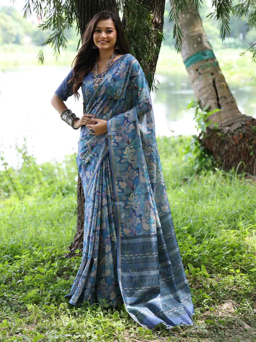 Multi Tussar Silk Printed Casual Reception Festival Wedding Fancy Classic Style Sarees