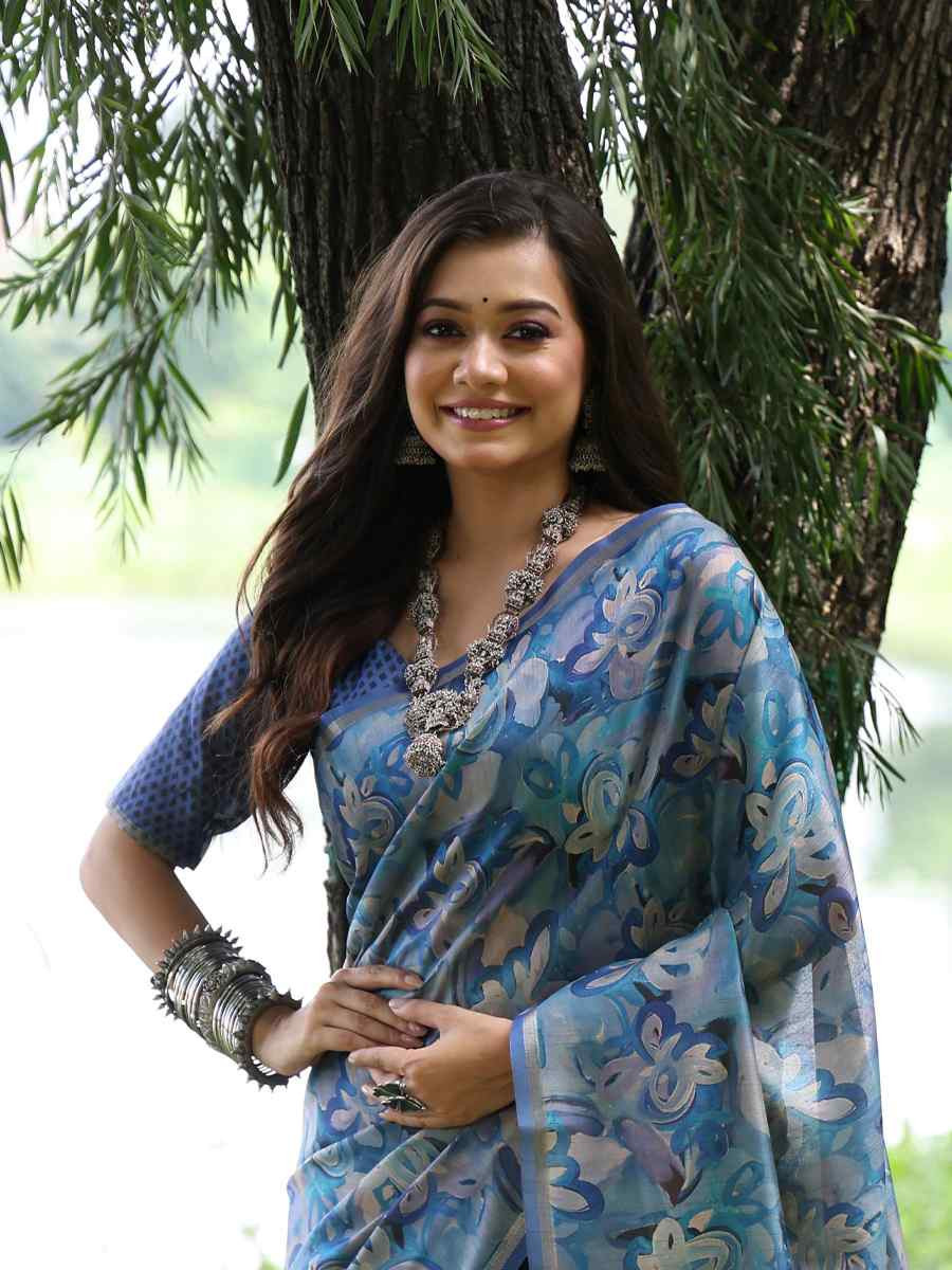 Multi Tussar Silk Printed Casual Reception Festival Wedding Fancy Classic Style Sarees