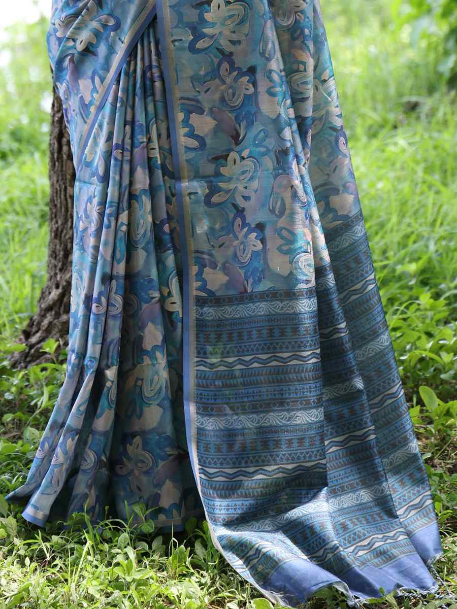 Multi Tussar Silk Printed Casual Reception Festival Wedding Fancy Classic Style Sarees