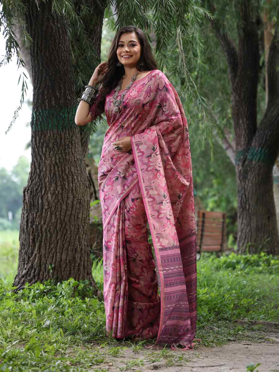 Multi Tussar Silk Printed Casual Reception Festival Wedding Fancy Classic Style Sarees