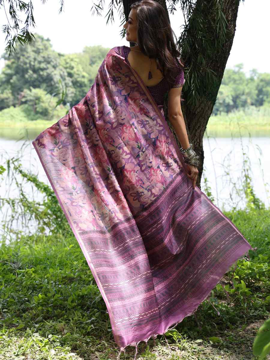 Multi Tussar Silk Printed Casual Reception Festival Wedding Fancy Classic Style Sarees