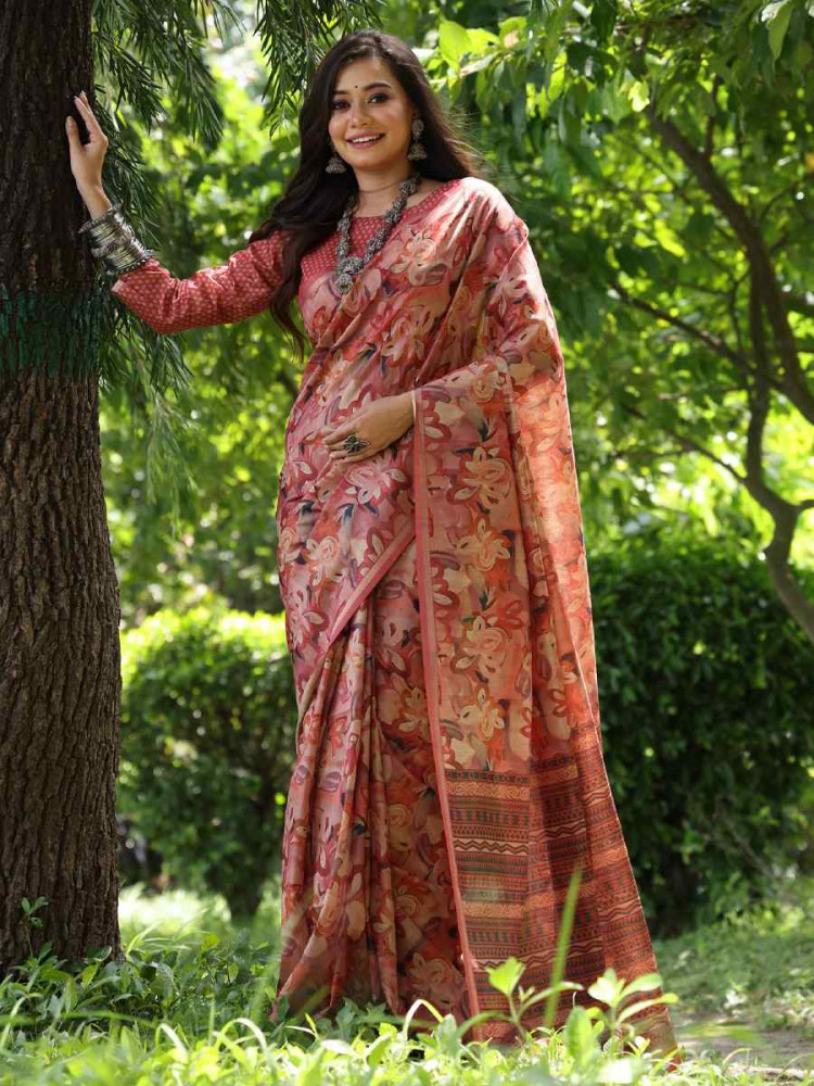 Image of Multi Tussar Silk Printed Casual Reception Festival Wedding Fancy Classic Style Sarees
