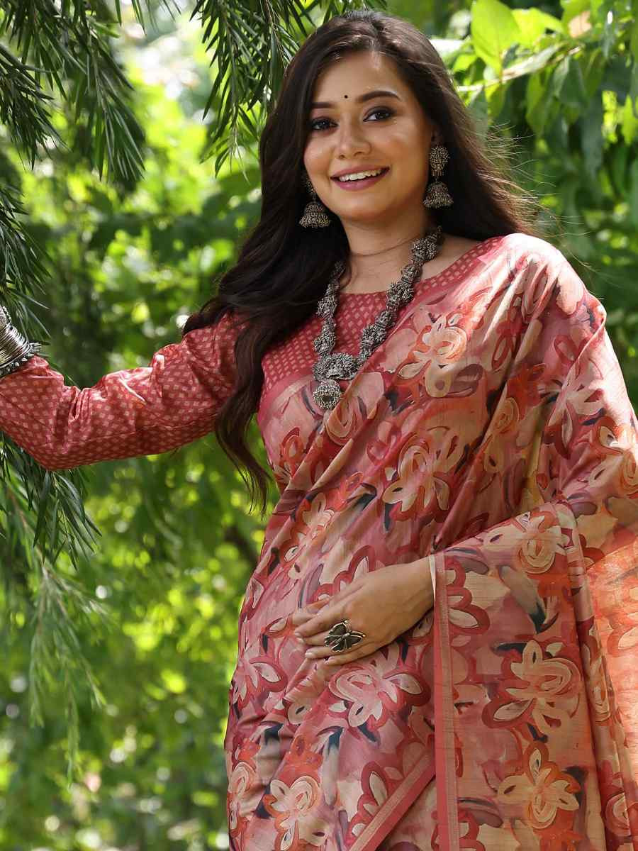 Multi Tussar Silk Printed Casual Reception Festival Wedding Fancy Classic Style Sarees