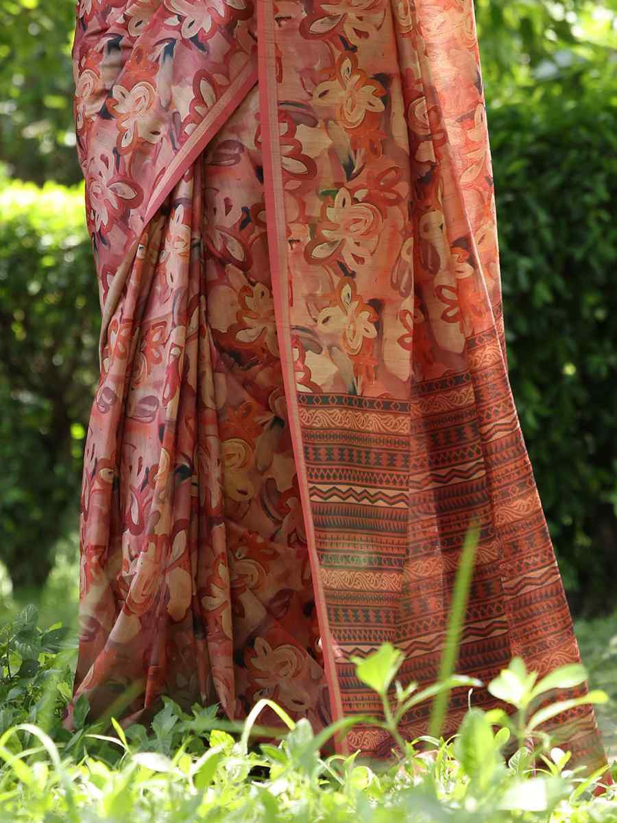 Multi Tussar Silk Printed Casual Reception Festival Wedding Fancy Classic Style Sarees