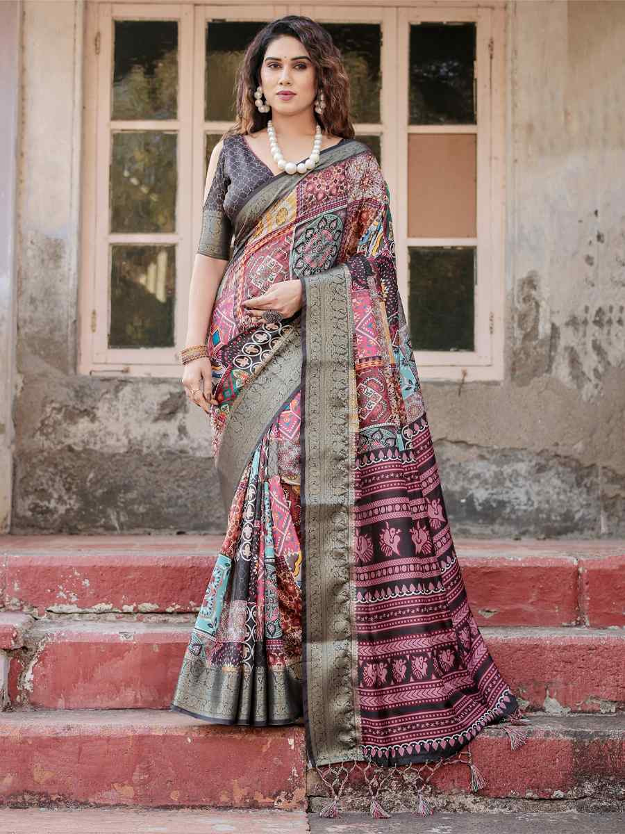 Multi Tussar Silk Zari Handwoven Printed Casual Reception Festival Wedding Fancy Heavy Border Saree