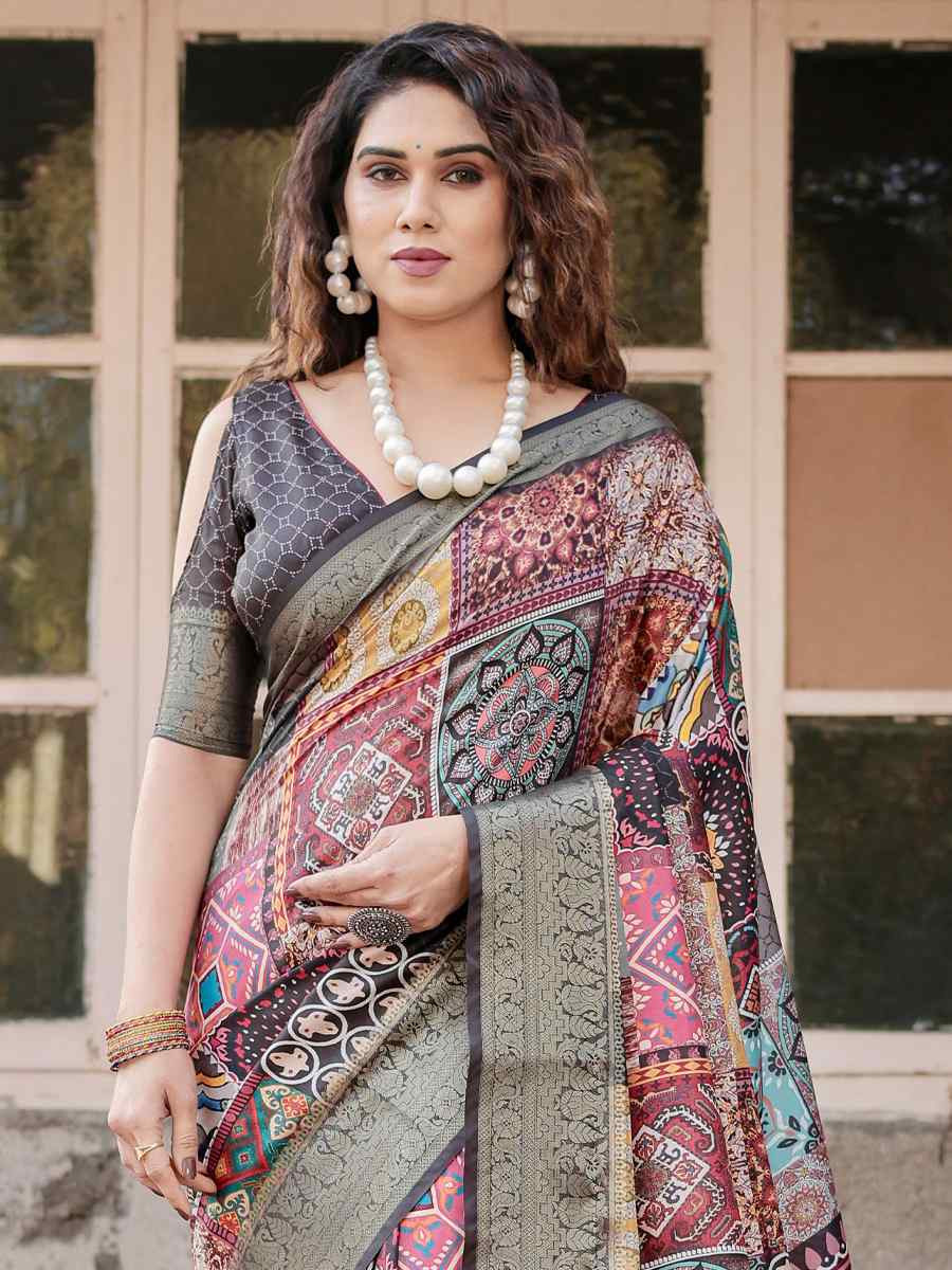 Multi Tussar Silk Zari Handwoven Printed Casual Reception Festival Wedding Fancy Heavy Border Saree