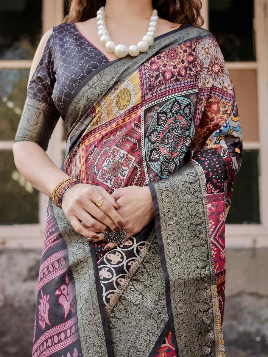 Multi Tussar Silk Zari Handwoven Printed Casual Reception Festival Wedding Fancy Heavy Border Saree