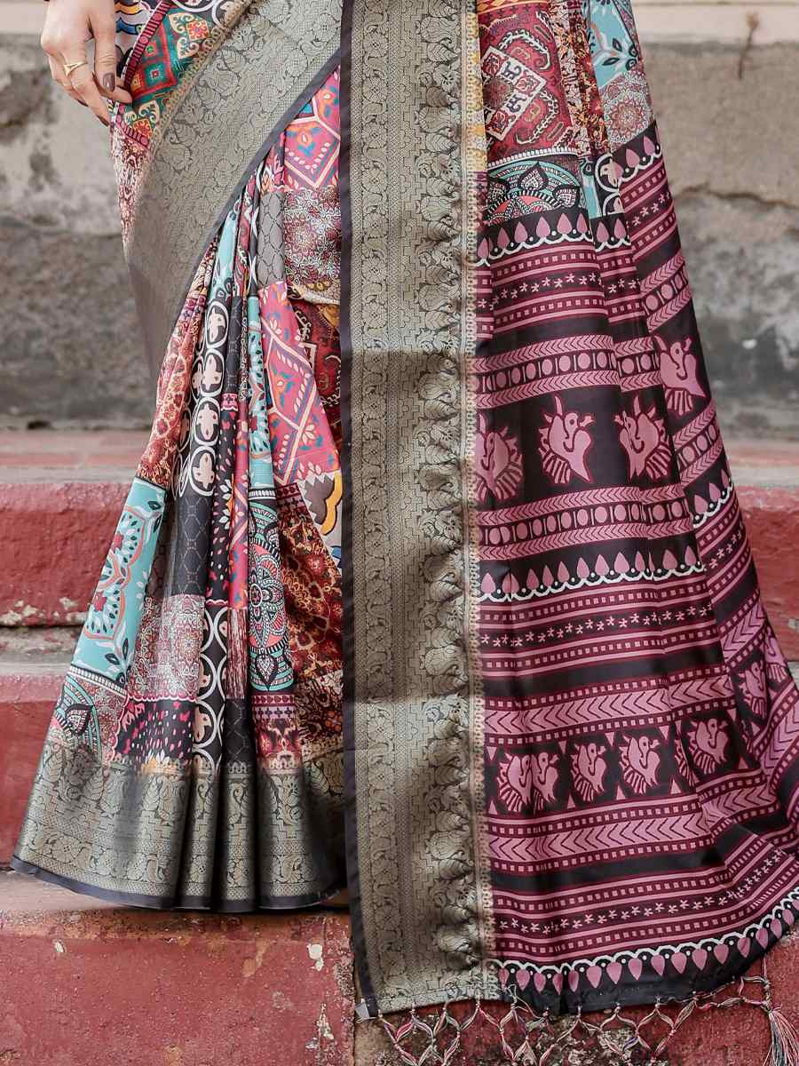 Multi Tussar Silk Zari Handwoven Printed Casual Reception Festival Wedding Fancy Heavy Border Saree